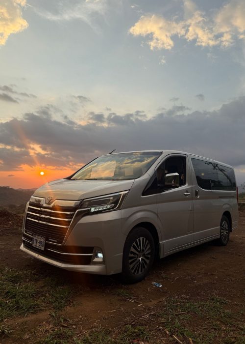 silver van at sunset